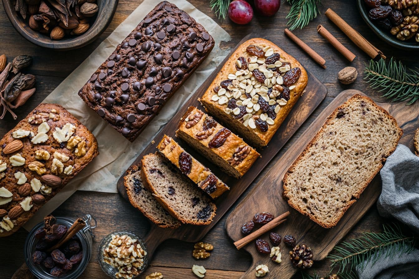 A display of creative date nut bread recipe variations with unique toppings.