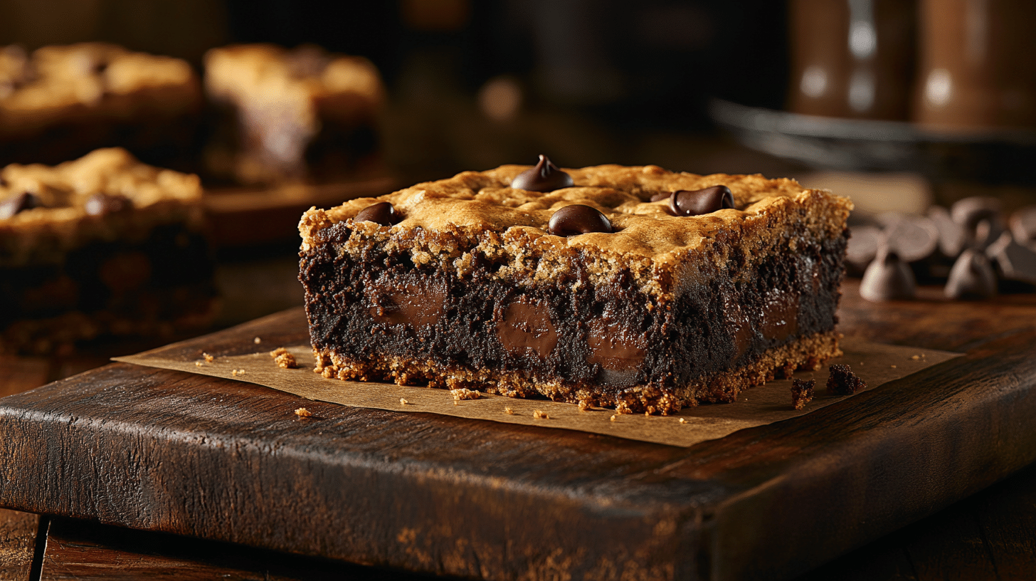 Brookie bars showing distinct layers of brownie and cookie, highlighting the combination of textures.(Difference Between Brookies and Blondies.)
