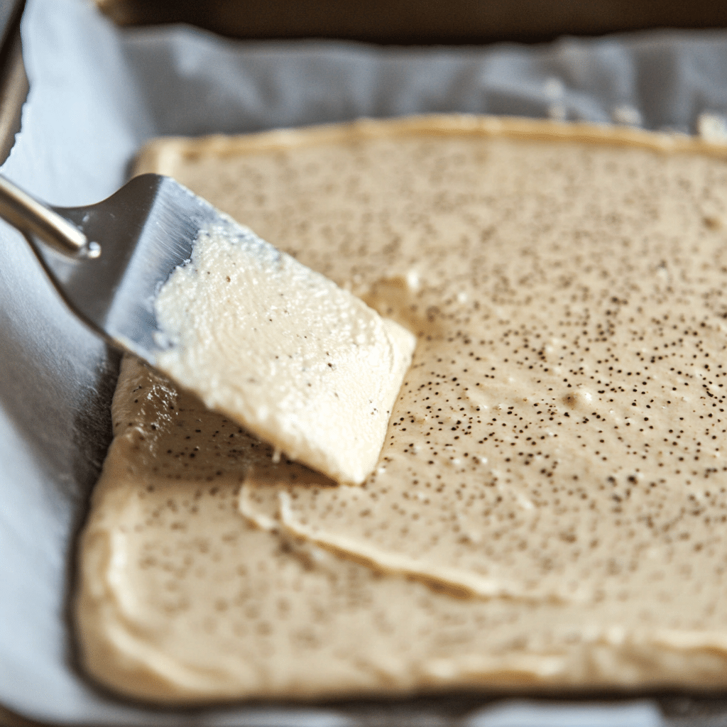 Sourdough discard spread on a baking sheet