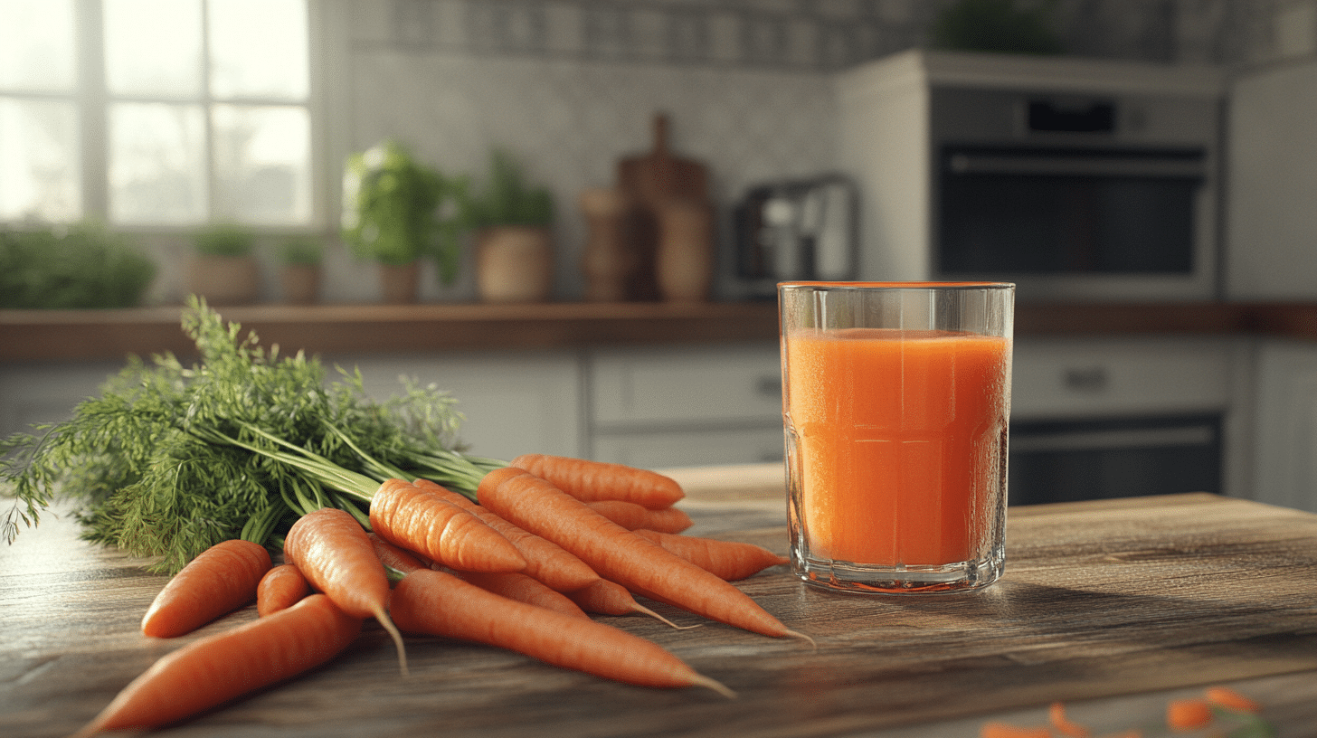 Fresh carrots with and without peels, ready for juicing.
