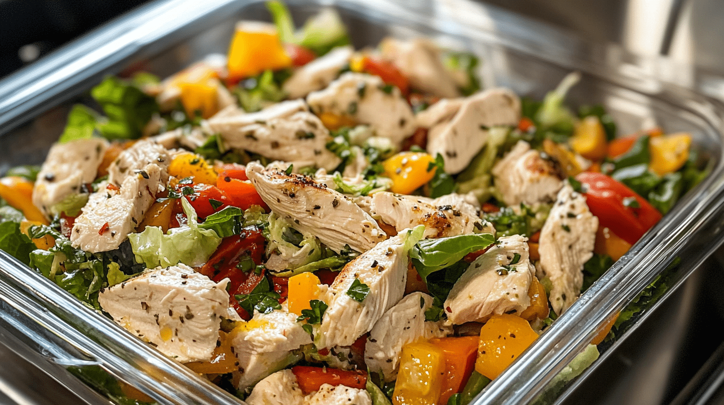 Chicken salad stored in the fridge in an airtight container.(How Long Does Chicken Salad Last?)