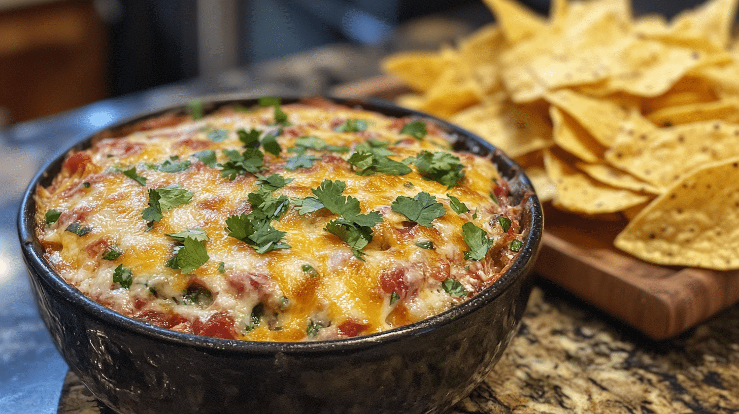 A steaming bowl of smoked queso served with crispy tortilla chips.(How Long Is Smoked Queso Good For?)