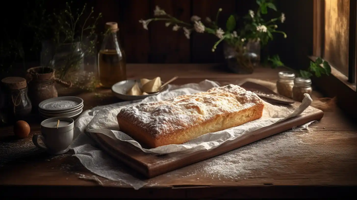 Mouthwatering kefir sheet cake recipe with golden crust on a rustic table