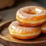 A stack of freshly baked protein donuts topped with a light drizzle of sugar-free glaze and sprinkled with cinnamon.
