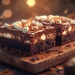 Delicious smores brownies dessert with fudgy chocolate, toasted marshmallows, and crunchy graham crackers