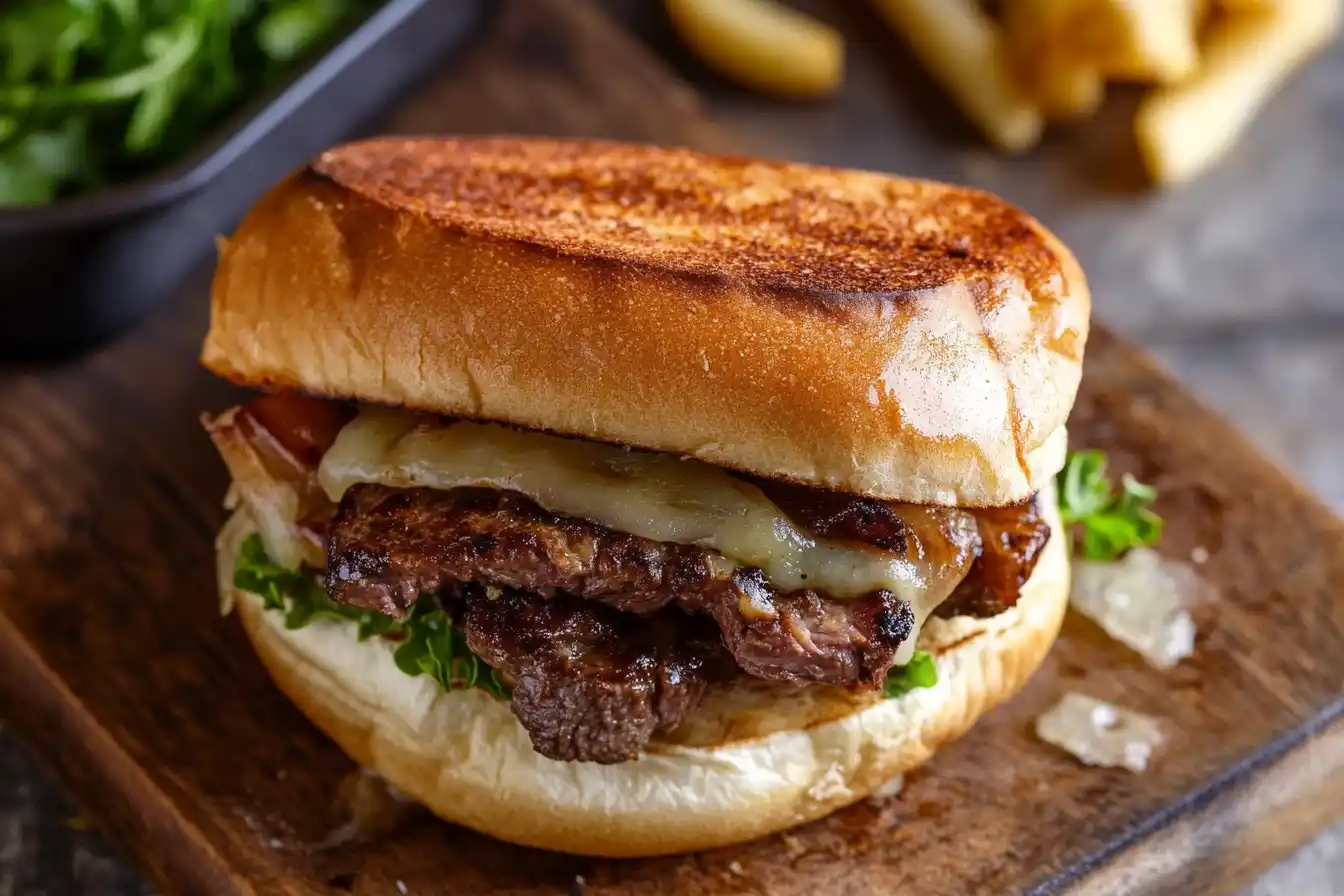 Delicious steak sandwich recipe with juicy steak, fresh greens, and toasted bread