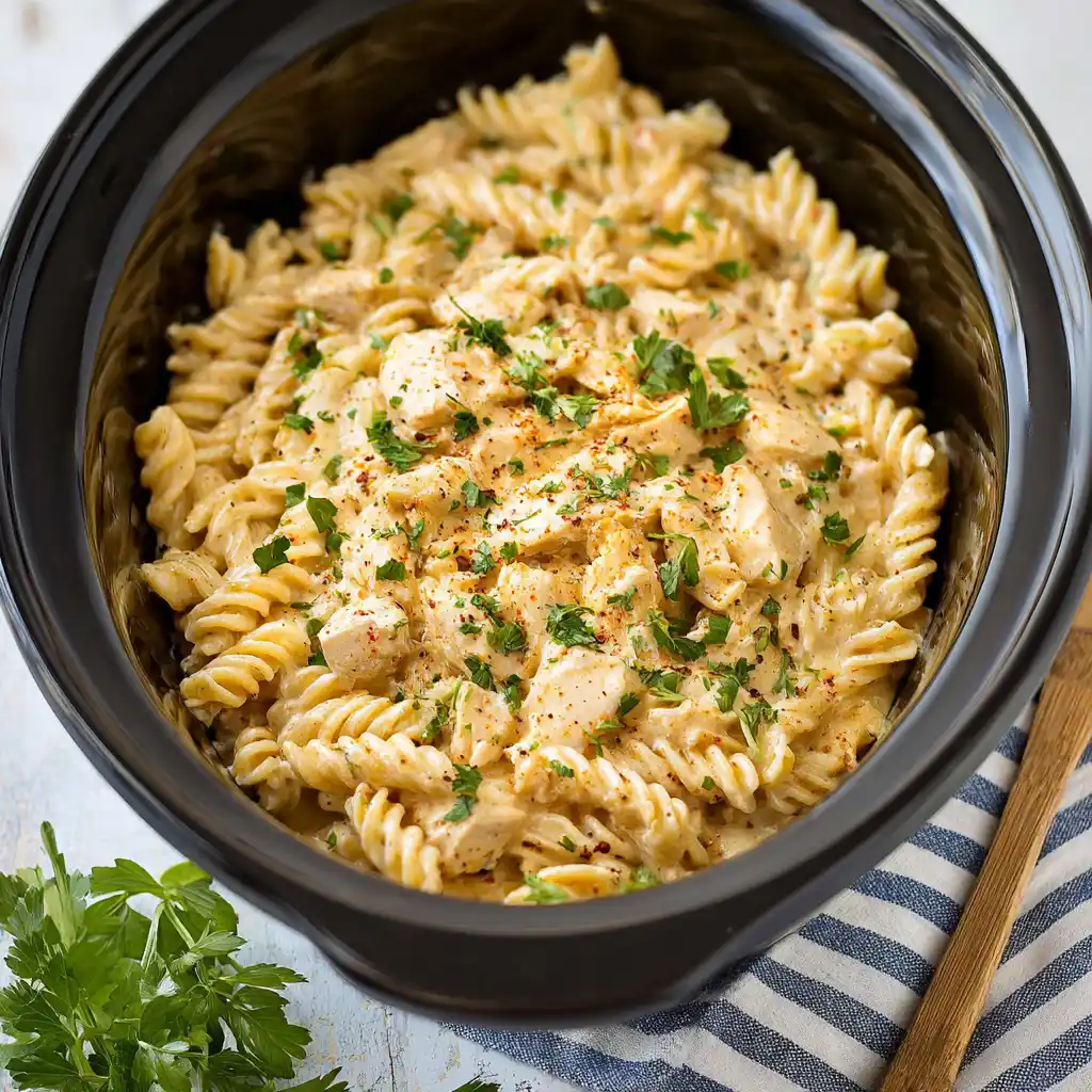 Crockpot Garlic Parmesan Chicken Pasta Recipe