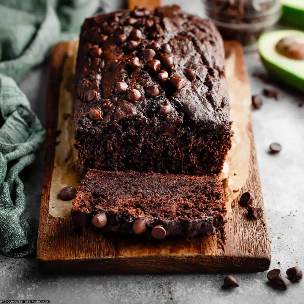 Double chocolate zucchini bread loaf on cutting board