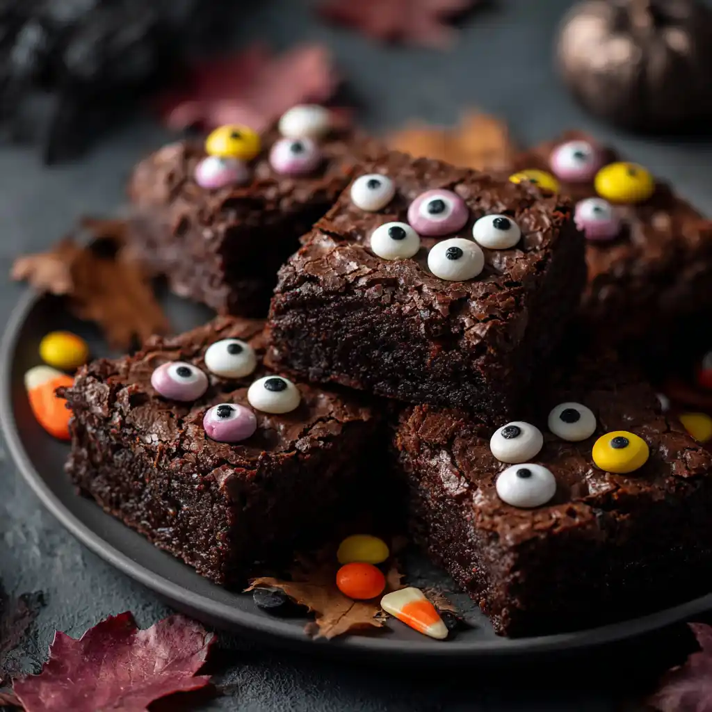 Monster Eye Brownies with candy eyes for Halloween