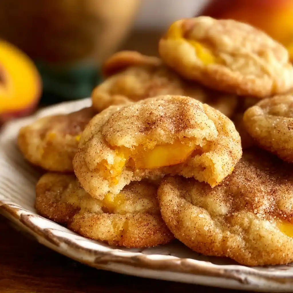 Peach Cobbler Cookies on rustic plate