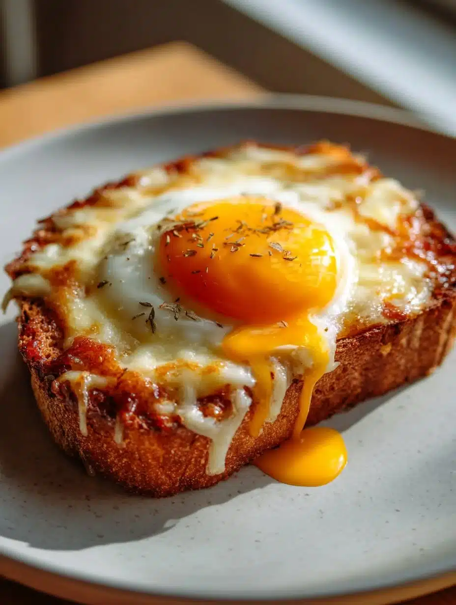Delicious air fryer cheesy egg toast topped with melted cheese and eggs