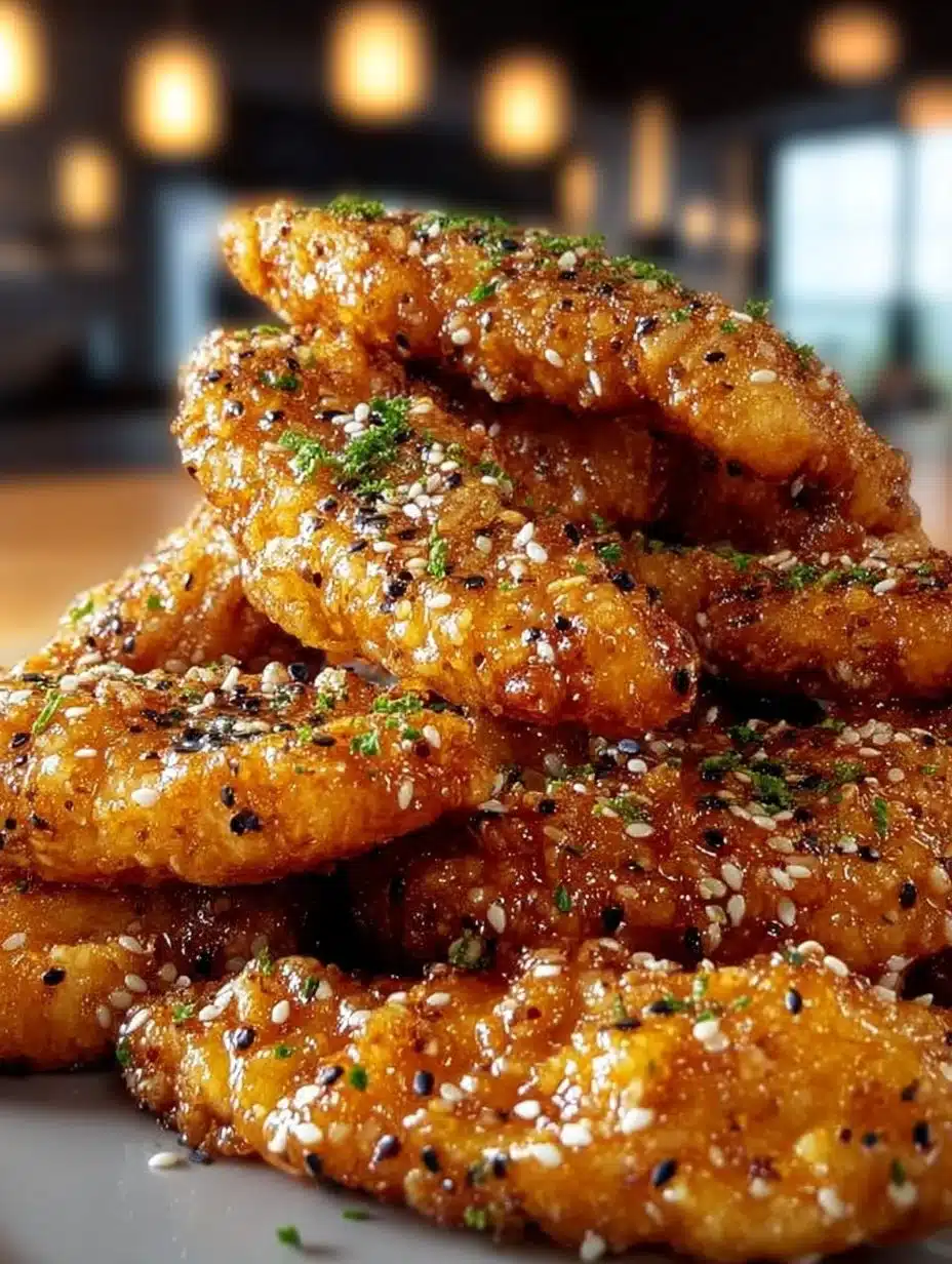 Crispy air fryer honey butter garlic chicken tenders served on a plate