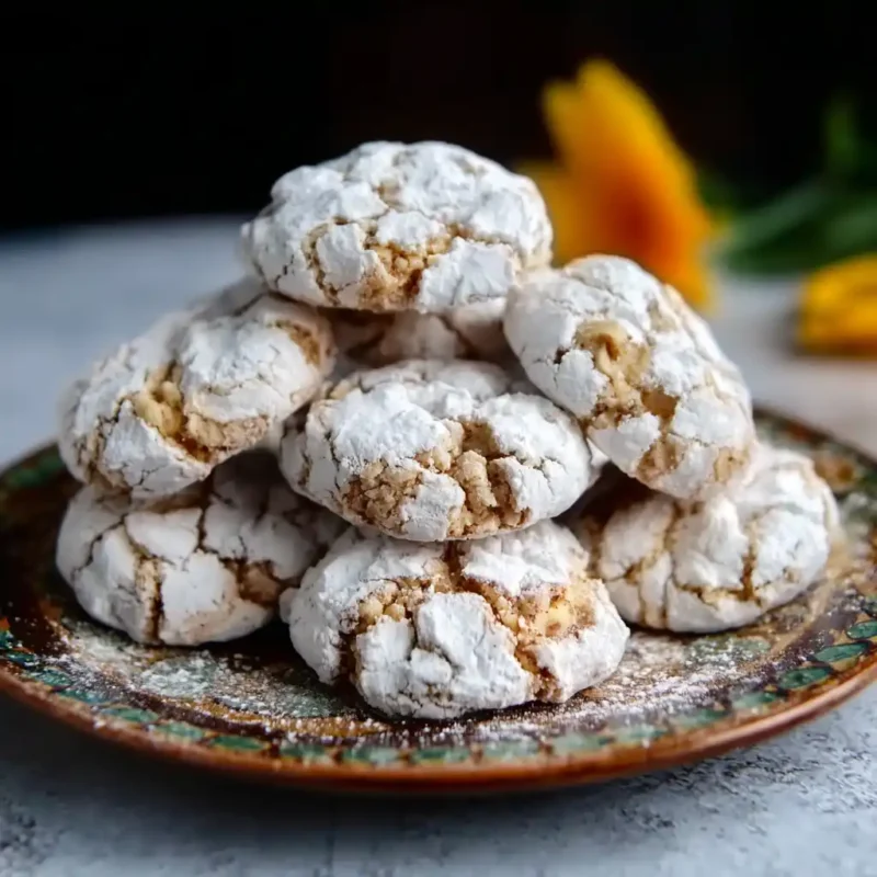 Almond Walnut Crinkle Cookies on wooden board