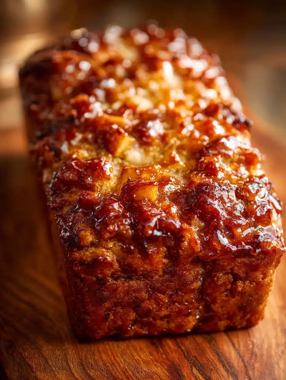 Amish apple fritter bread fresh from the oven, showcasing its golden brown crust.
