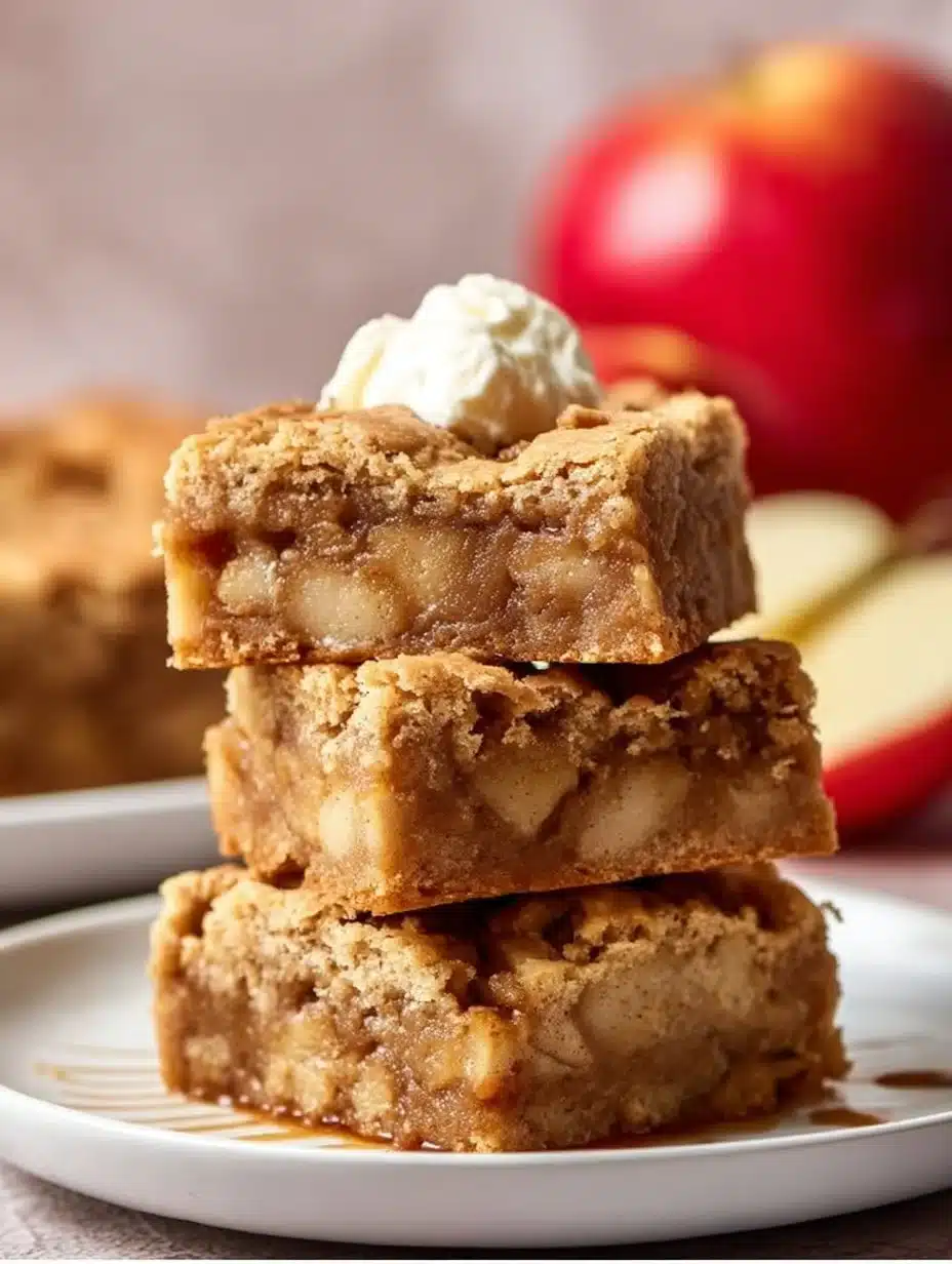 Freshly baked apple blondies dessert with chunks of apple and caramel