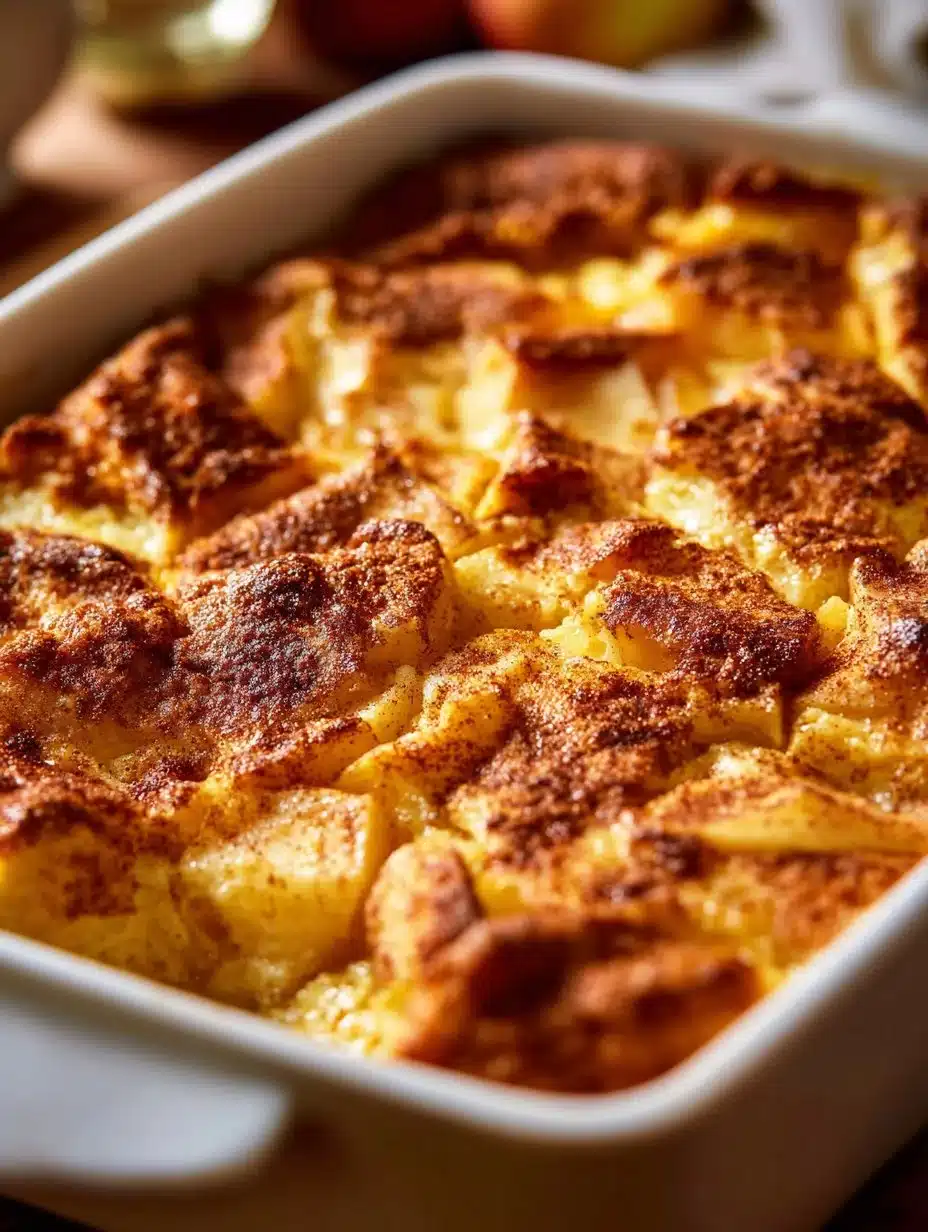 Delicious Apple Cinnamon Cottage Cheese Bake topped with cinnamon and apples