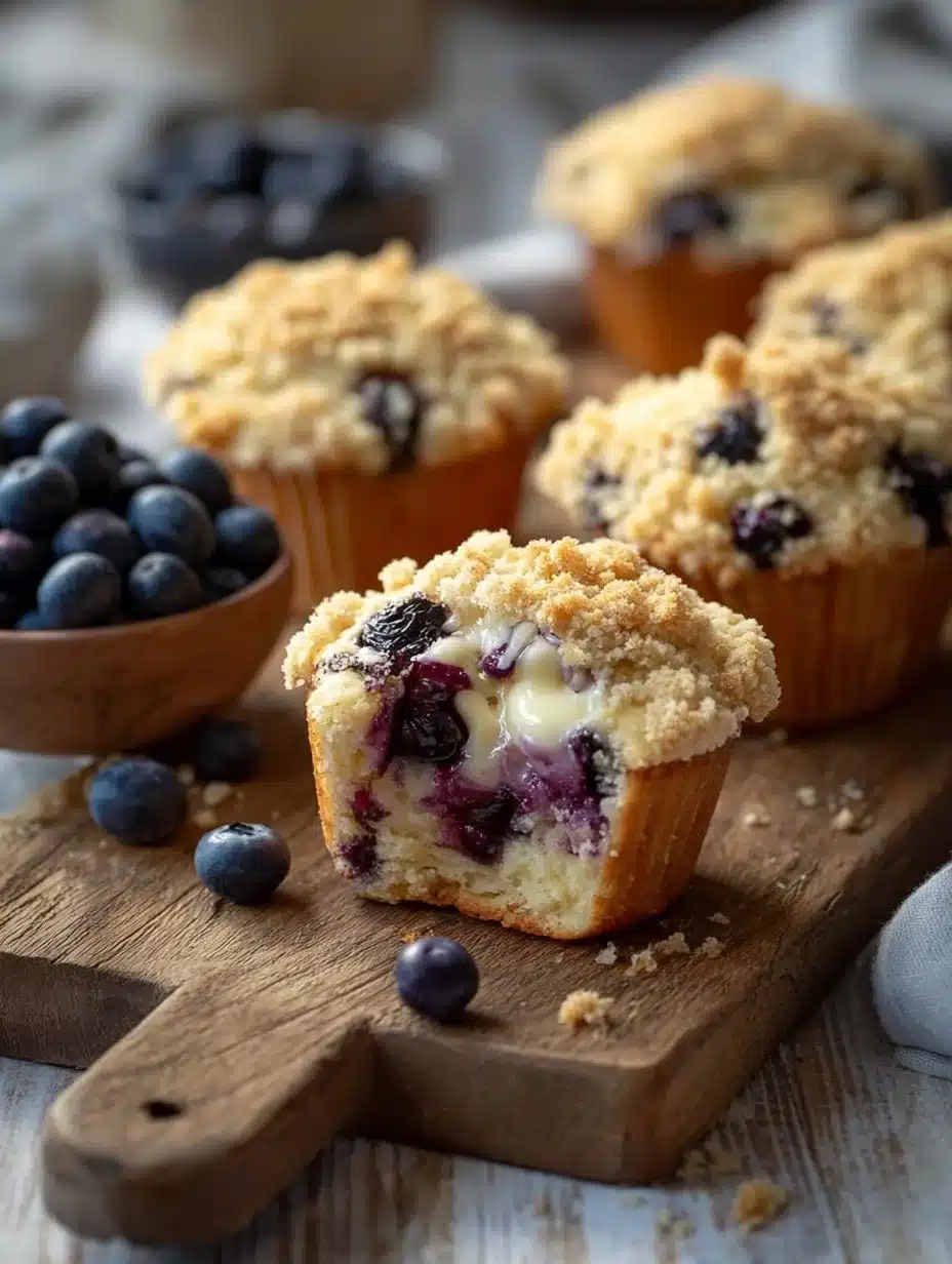 Blueberry cheesecake crumble muffins baked to perfection