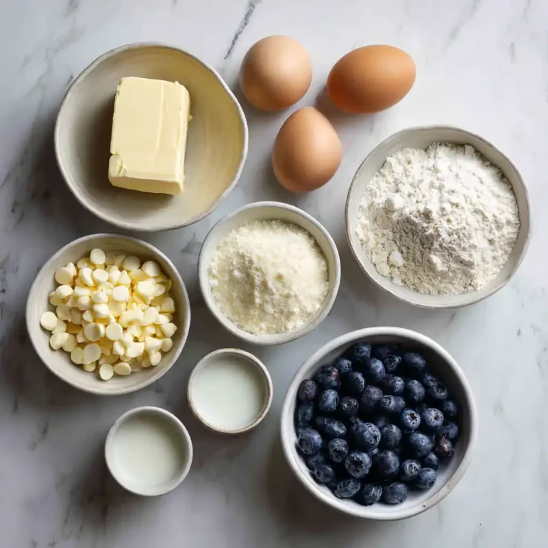 Ingredients for blueberry white chocolate chip cookies