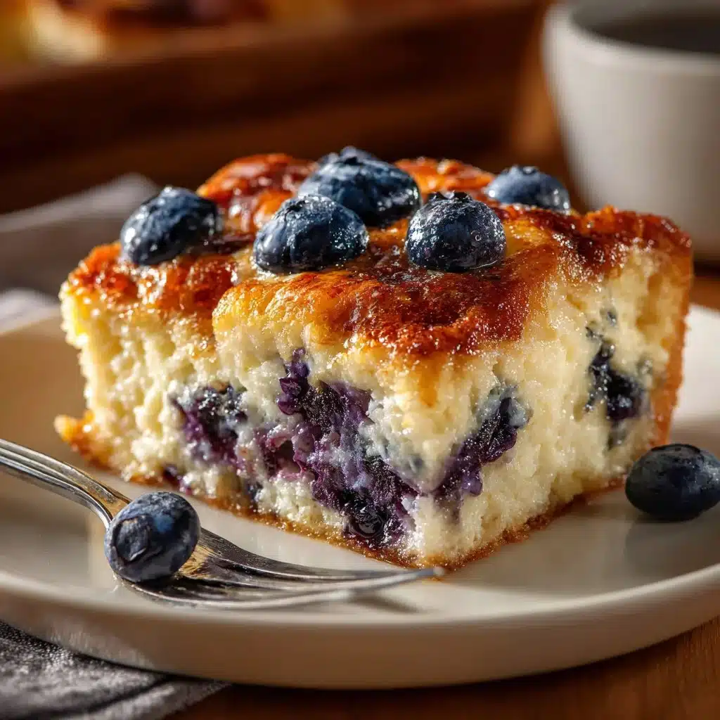 Blueberry cottage cheese breakfast bake served in a dish with fresh blueberries on top.