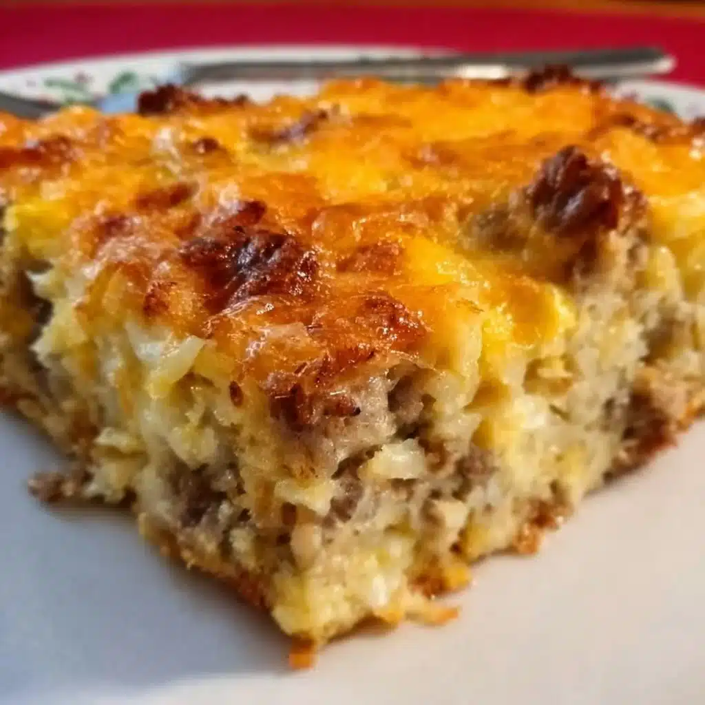 Delicious breakfast casserole topped with cheese and herbs ready to serve.
