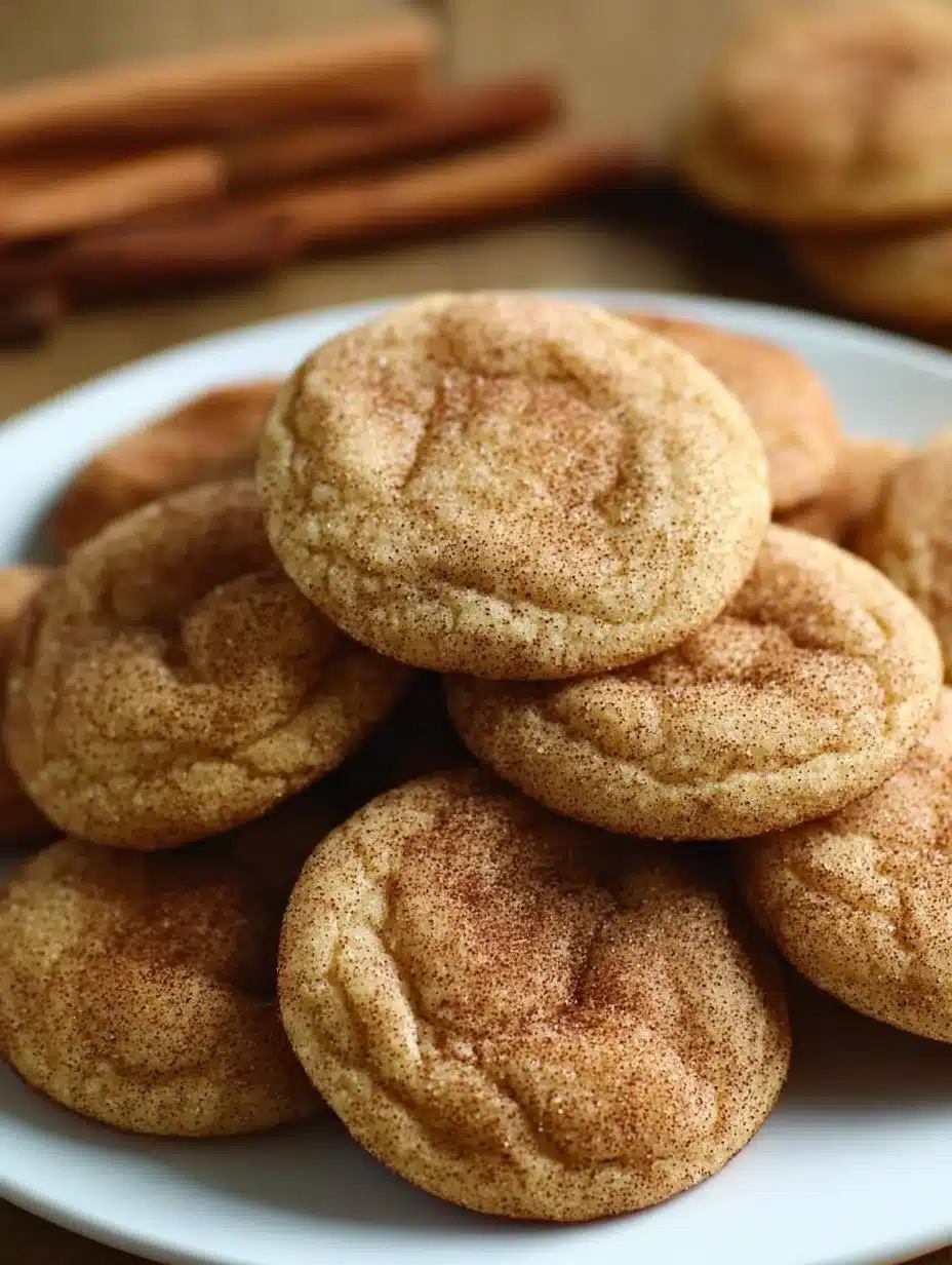 Plate of warm, freshly baked Brown Butter Snickerdoodles cookies