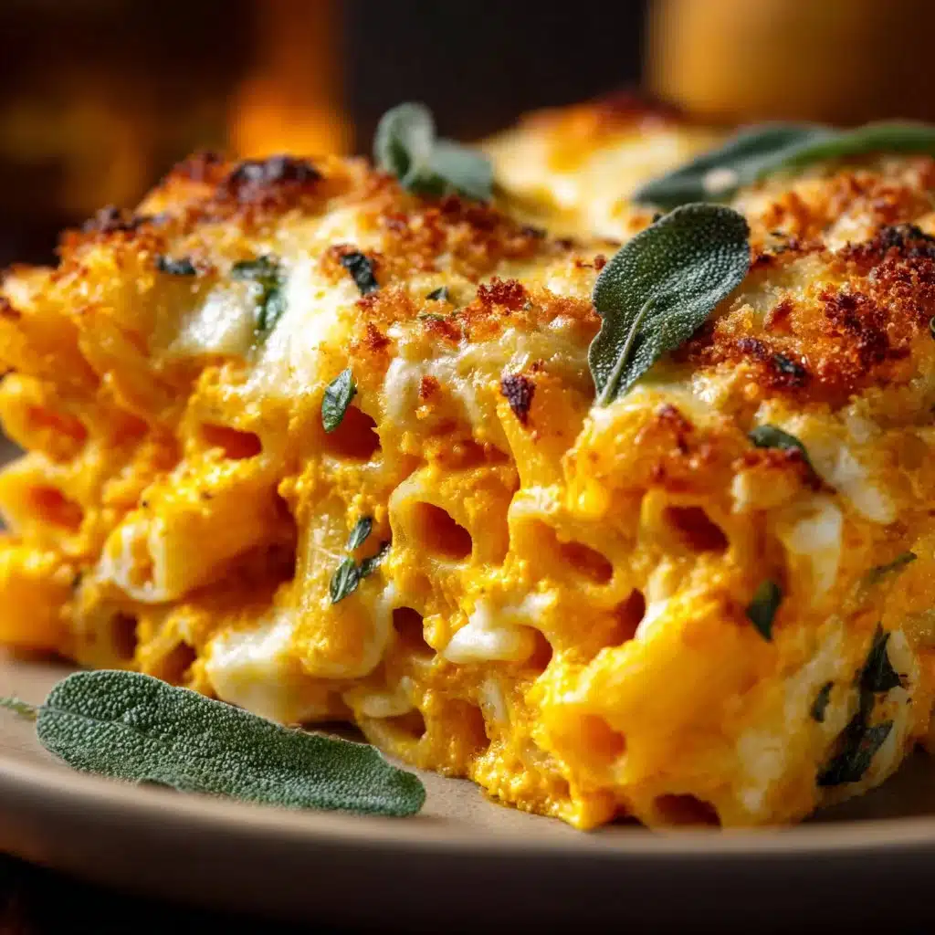 Cheesy pumpkin ricotta pasta bake topped with melted cheese and herbs