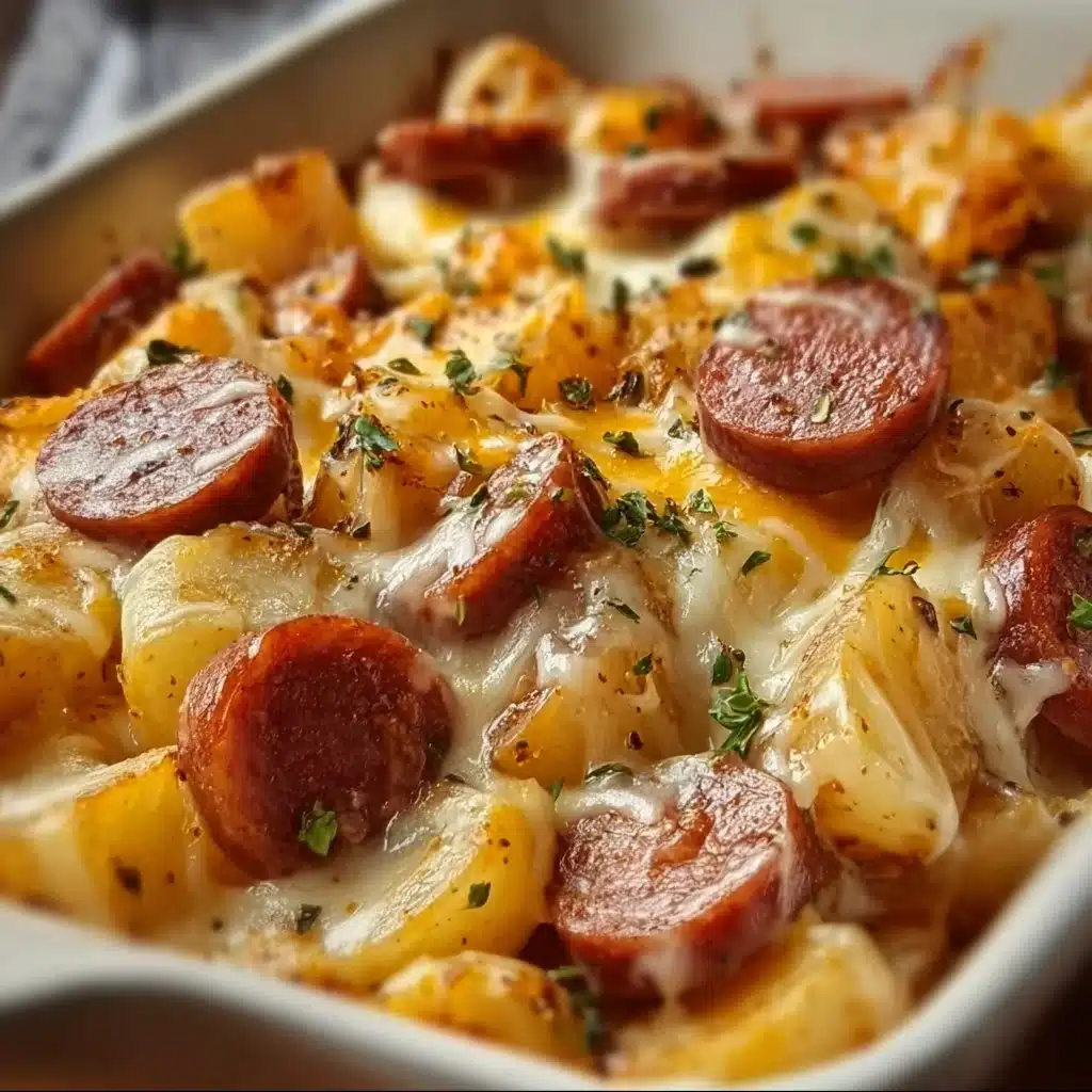 Cheesy Ranch Potatoes with Smoked Sausage served in a bowl