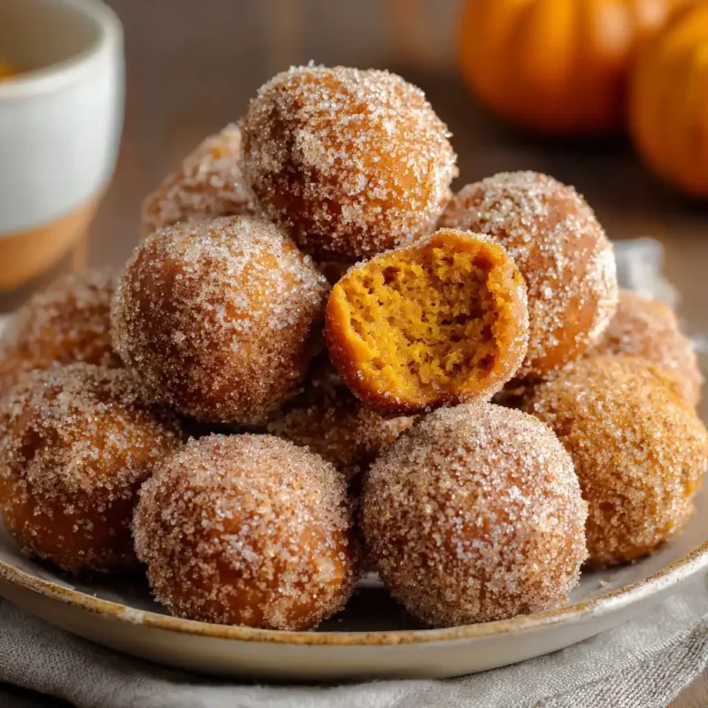 Cinnamon Sugar Pumpkin Donut Holes on fall-themed table