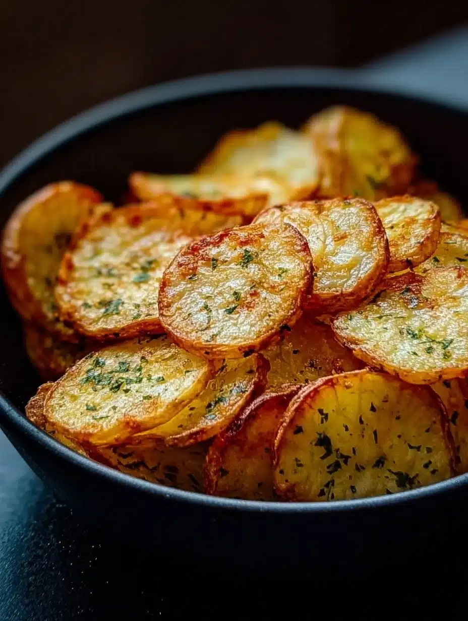Crispy air fryer potato slices, golden and delicious, ready to enjoy as a snack.
