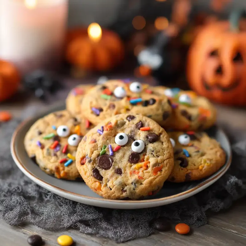 Easy Halloween Chocolate Chip Cookies served on festive platter