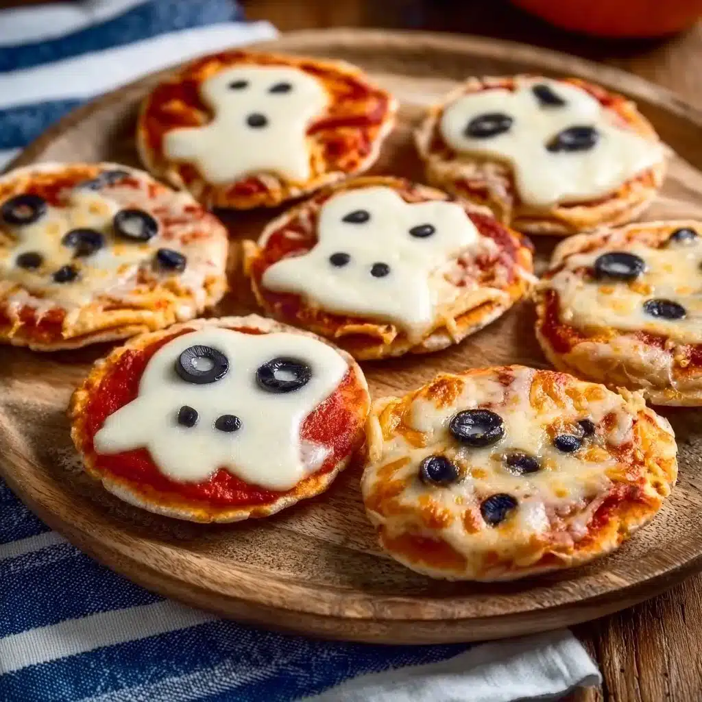Easy mini Halloween pizzas decorated for a spooky celebration