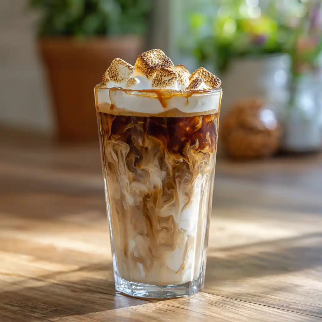 Fluffy Seagull Latte in clear glass