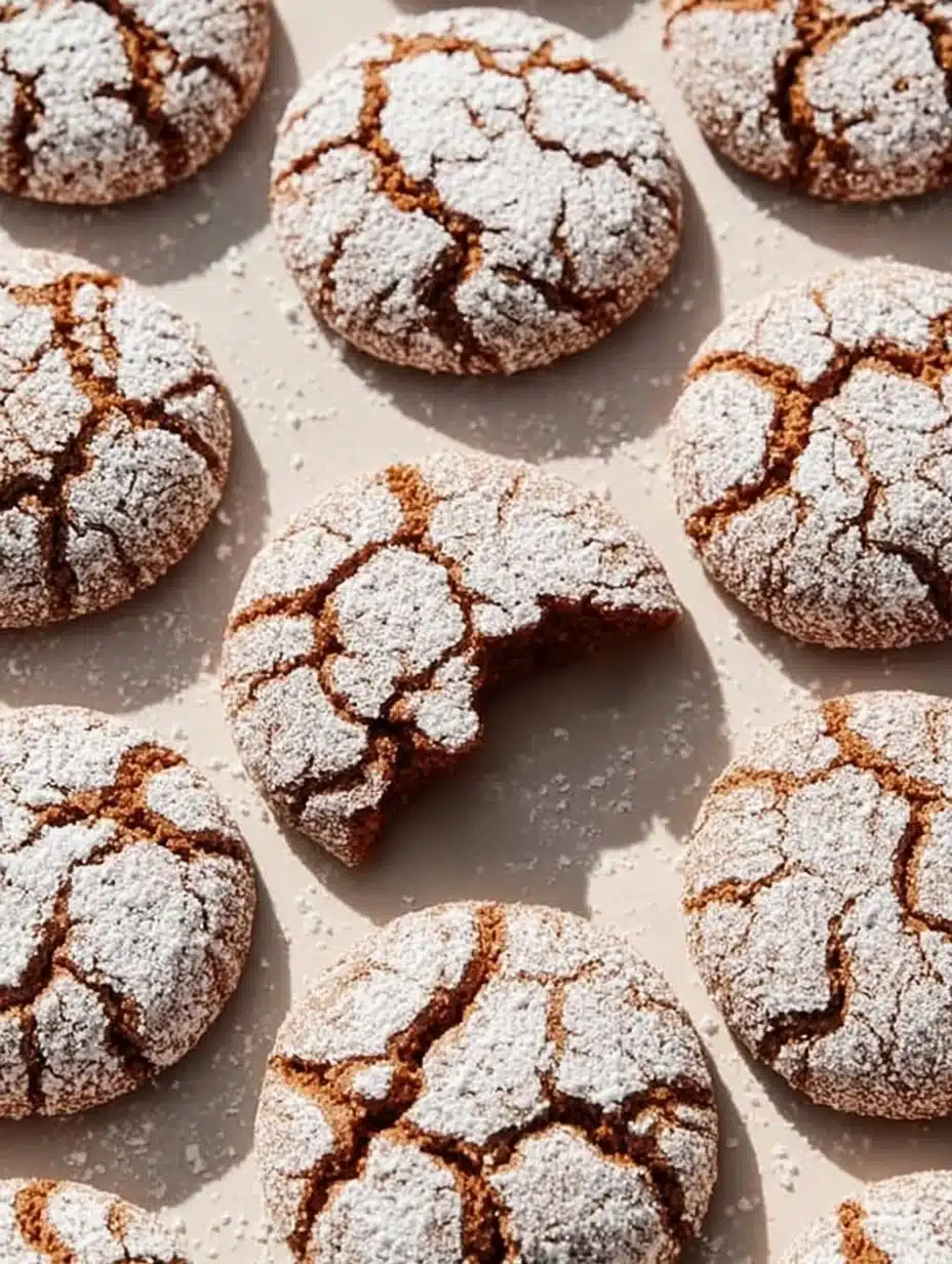 Delicious gingerbread crinkle cookies dusted with powdered sugar
