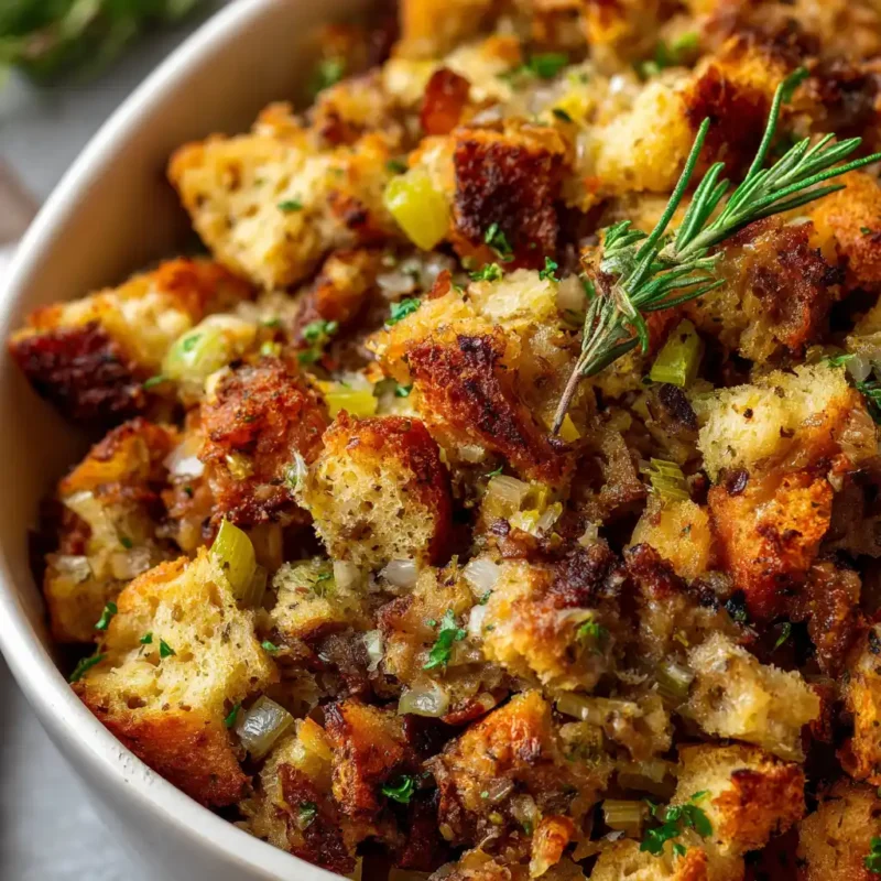 Grandma’s Thanksgiving stuffing recipe baked golden brown