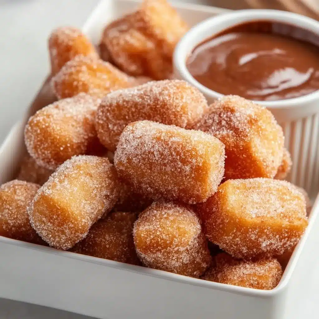 Healthy air fryer churro bites in a bowl, sprinkled with cinnamon sugar.