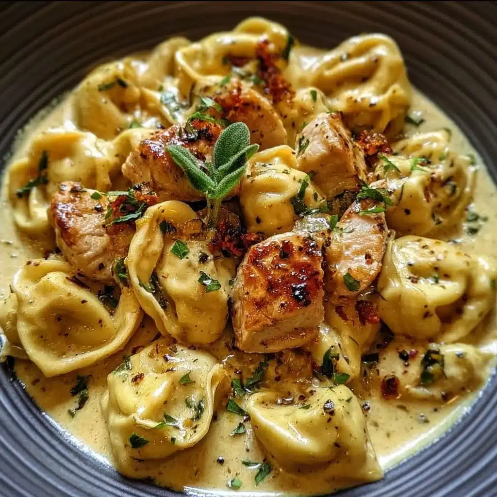 Marry Me Chicken Tortellini dish garnished with herbs and served in a bowl.