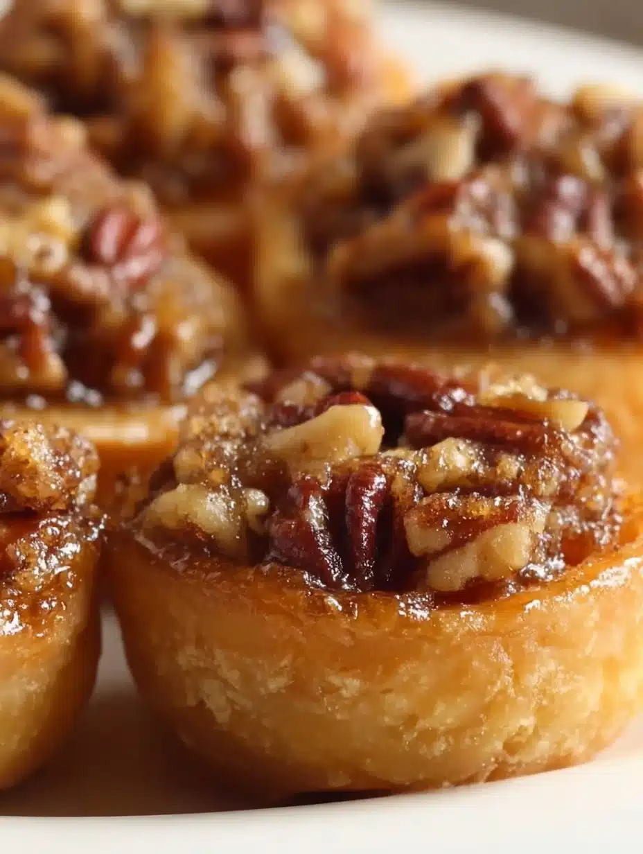Delicious mini pecan pies served on a plate, perfect for dessert lovers.