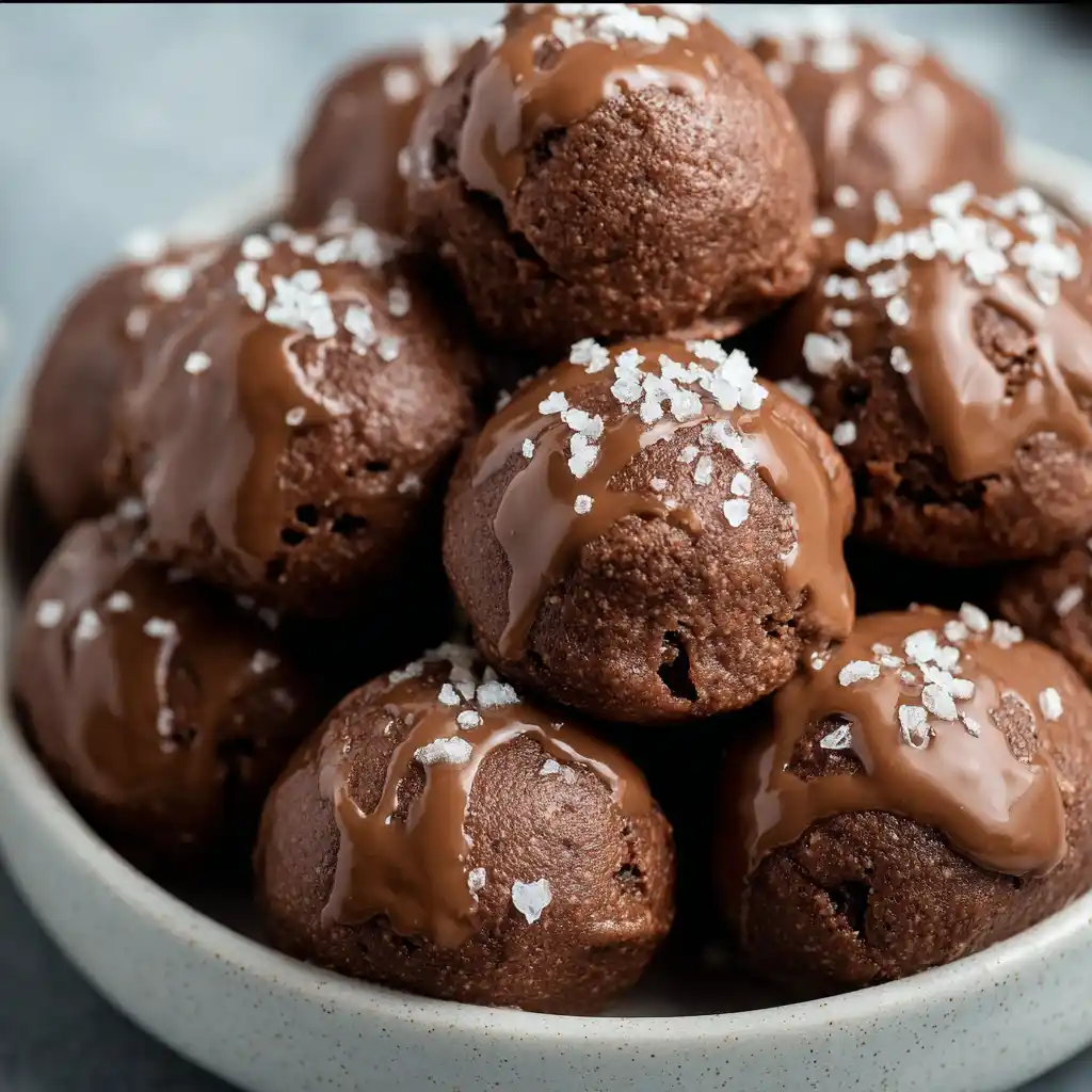No-bake cottage cheese brownie batter protein bites on plate