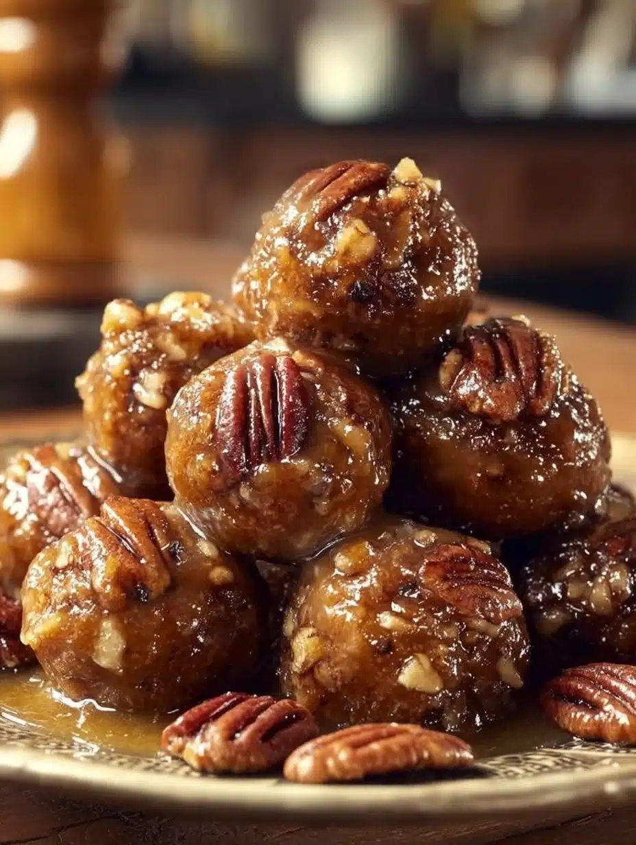 Delicious no-bake pecan pie balls ready for serving on a plate