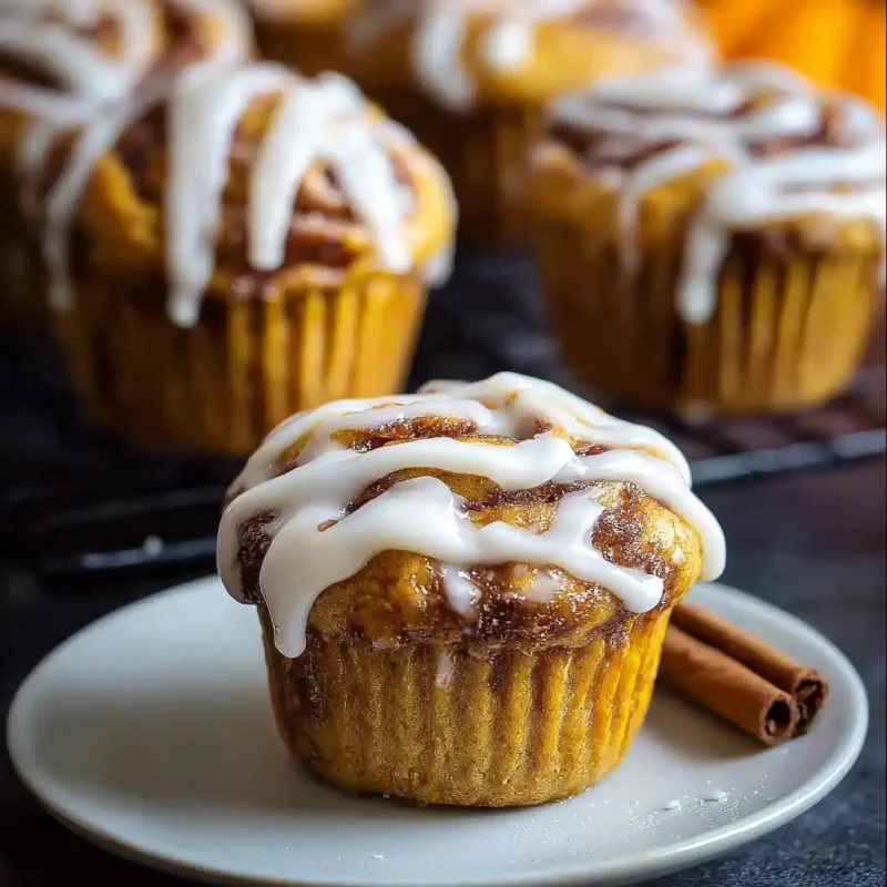 Pumpkin cinnamon roll muffins served