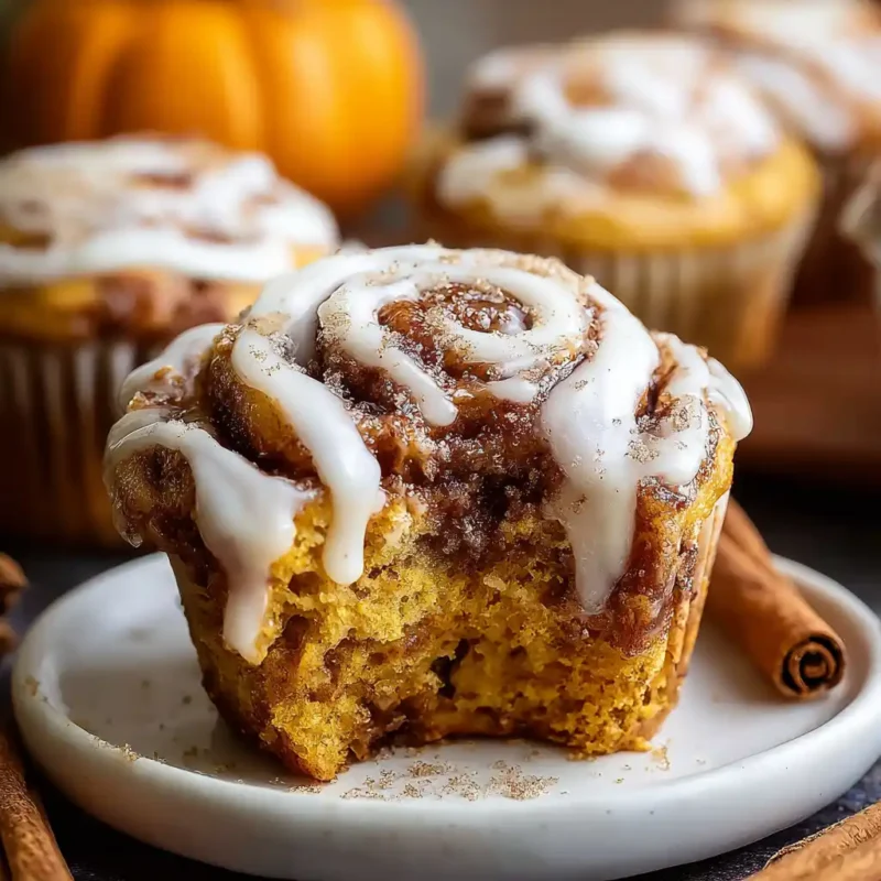 Pumpkin cinnamon roll muffins served