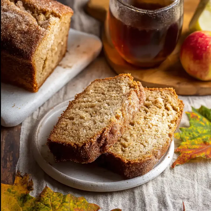 Sliced apple cider donut bread served
