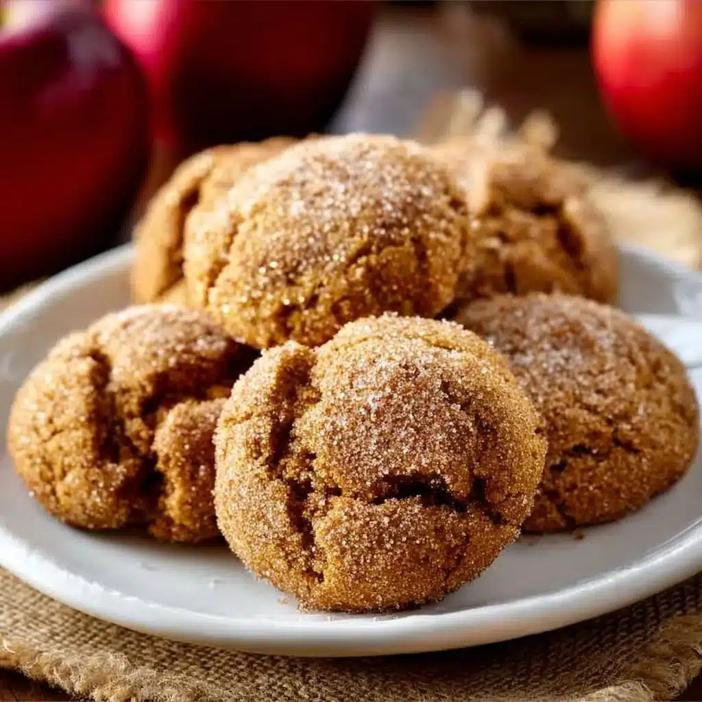 Soft batch apple cider gingersnap cookies on a plate with fall decorations.