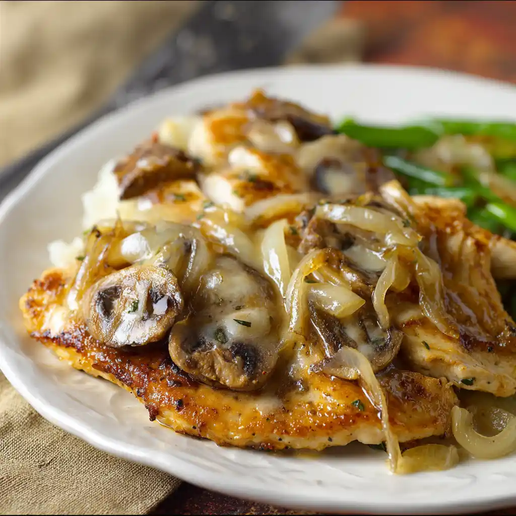 Texas Roadhouse Smothered Chicken on plate with sides