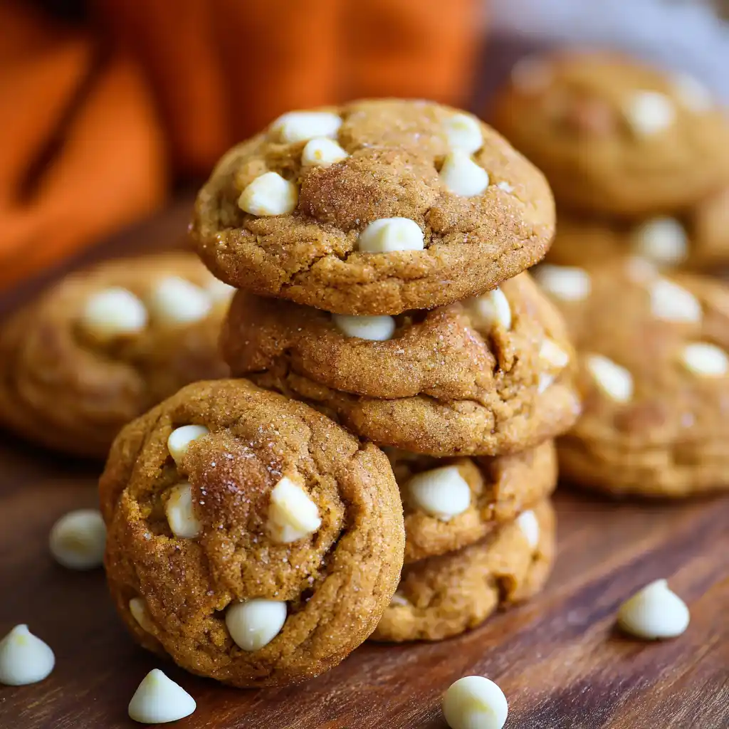 White Chocolate Pumpkin Snickerdoodles cookies on plate