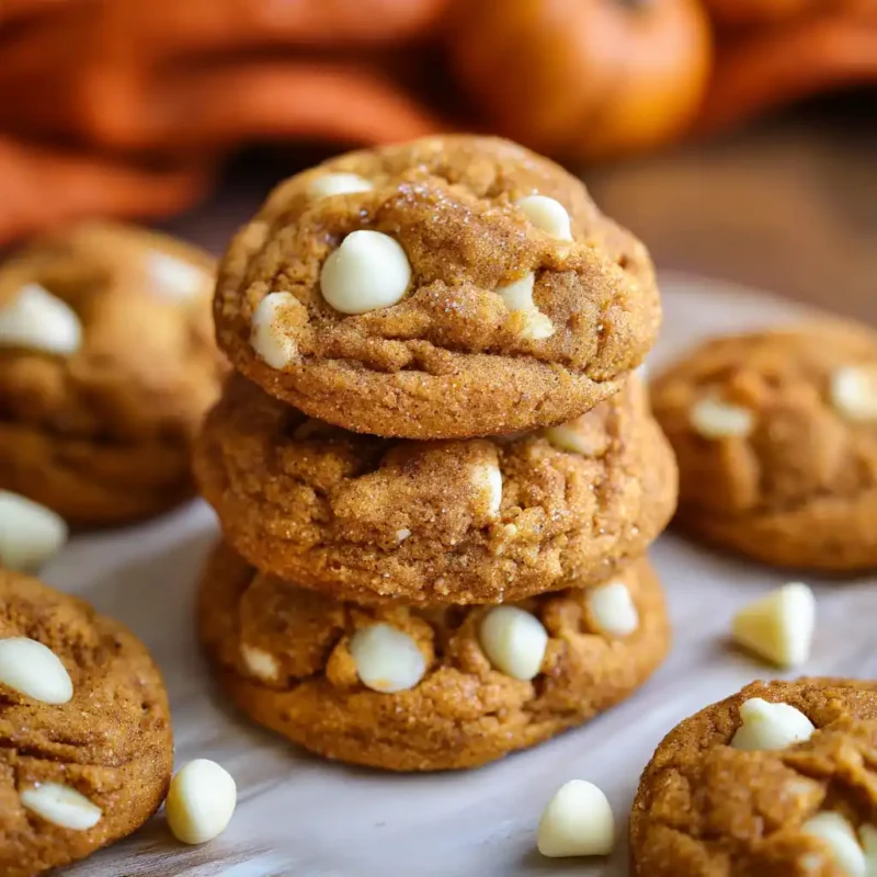 White Chocolate Pumpkin Snickerdoodles cookies on plate