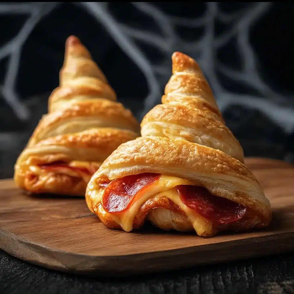Witch Hat Crescent Rolls served on a festive Halloween platter