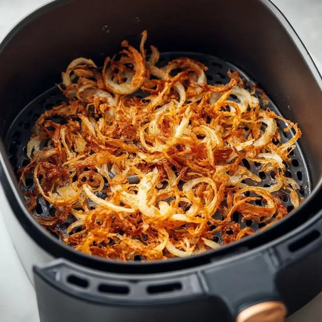Bowl of crunchy air fryer crispy onions ready to enhance any meal