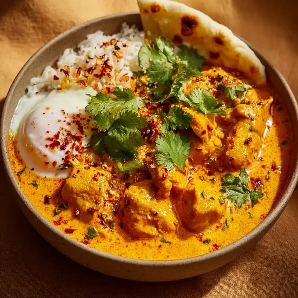 Delicious serving of butternut squash butter chicken with spices and herbs.