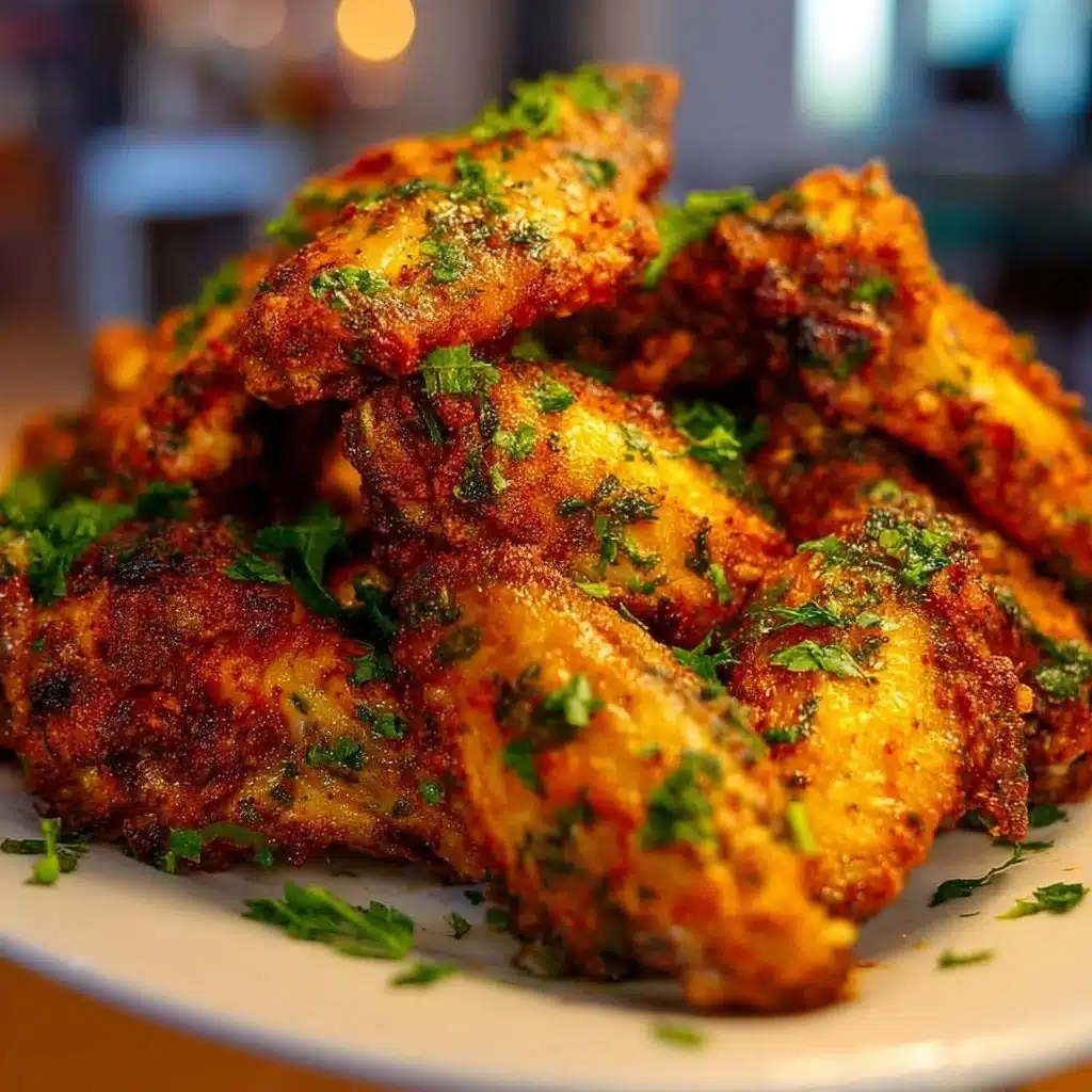 Crispy Cajun wings garnished with herbs and spices on a serving plate